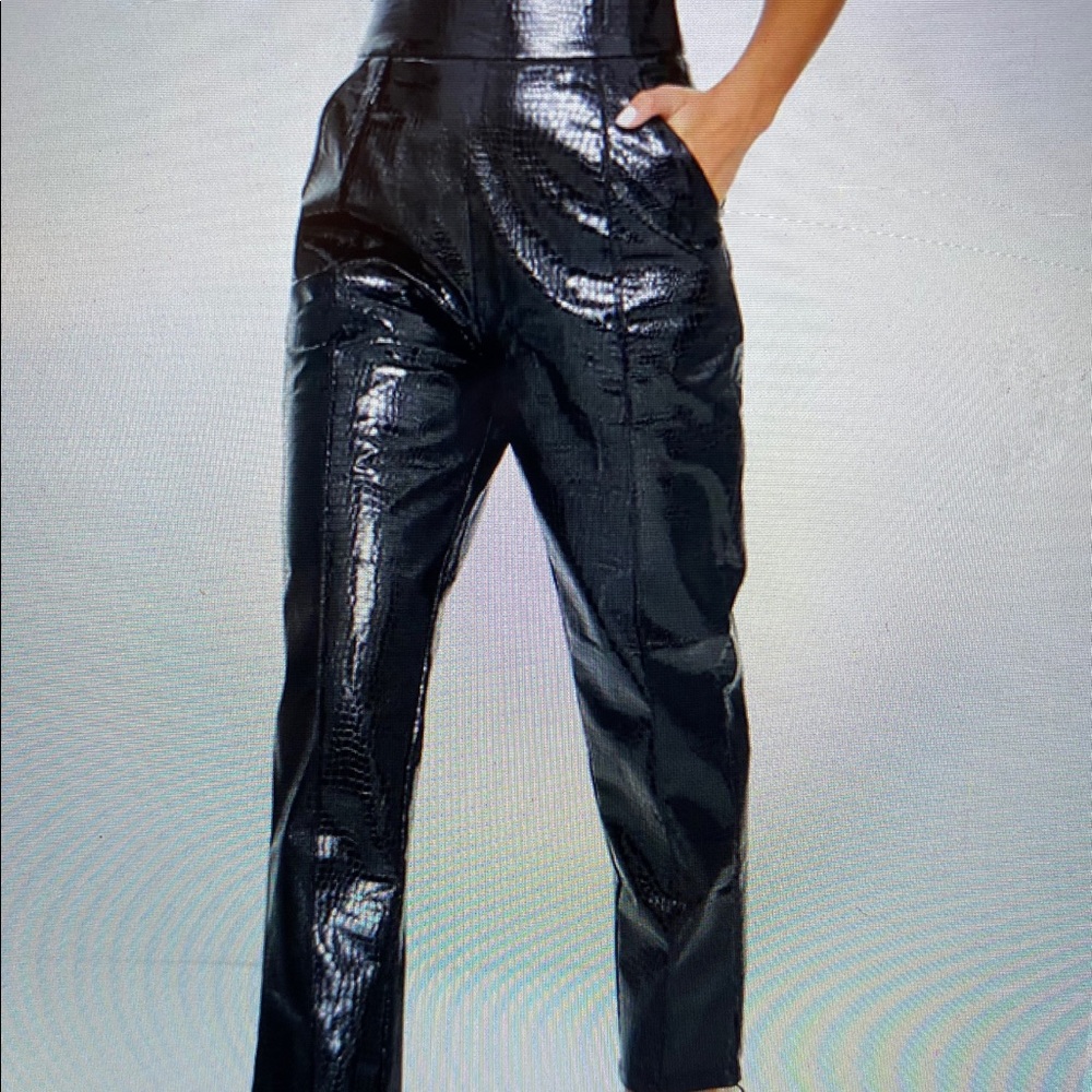 Petite Black Croc Straight Leg Pants